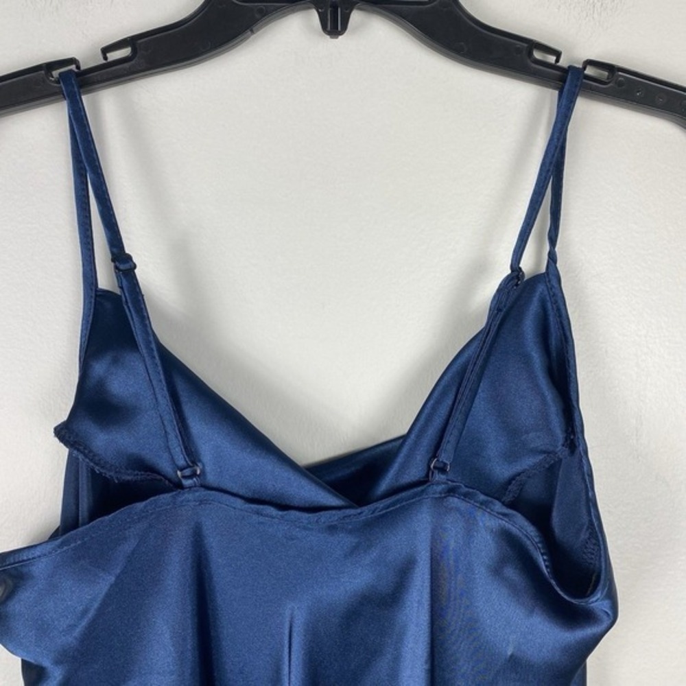 Bebe Satin Slip Mini Dress Sz L Blue Y2K 90s Clubbing Party NEW - Picture 5 of 10